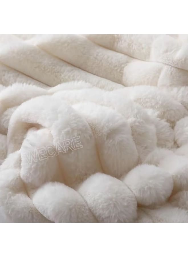 Moro Moro Luxury Soft Fur Blanket,Warm Winter Bedspread,Cream,Wave Design for Sofa Bed - Image 3